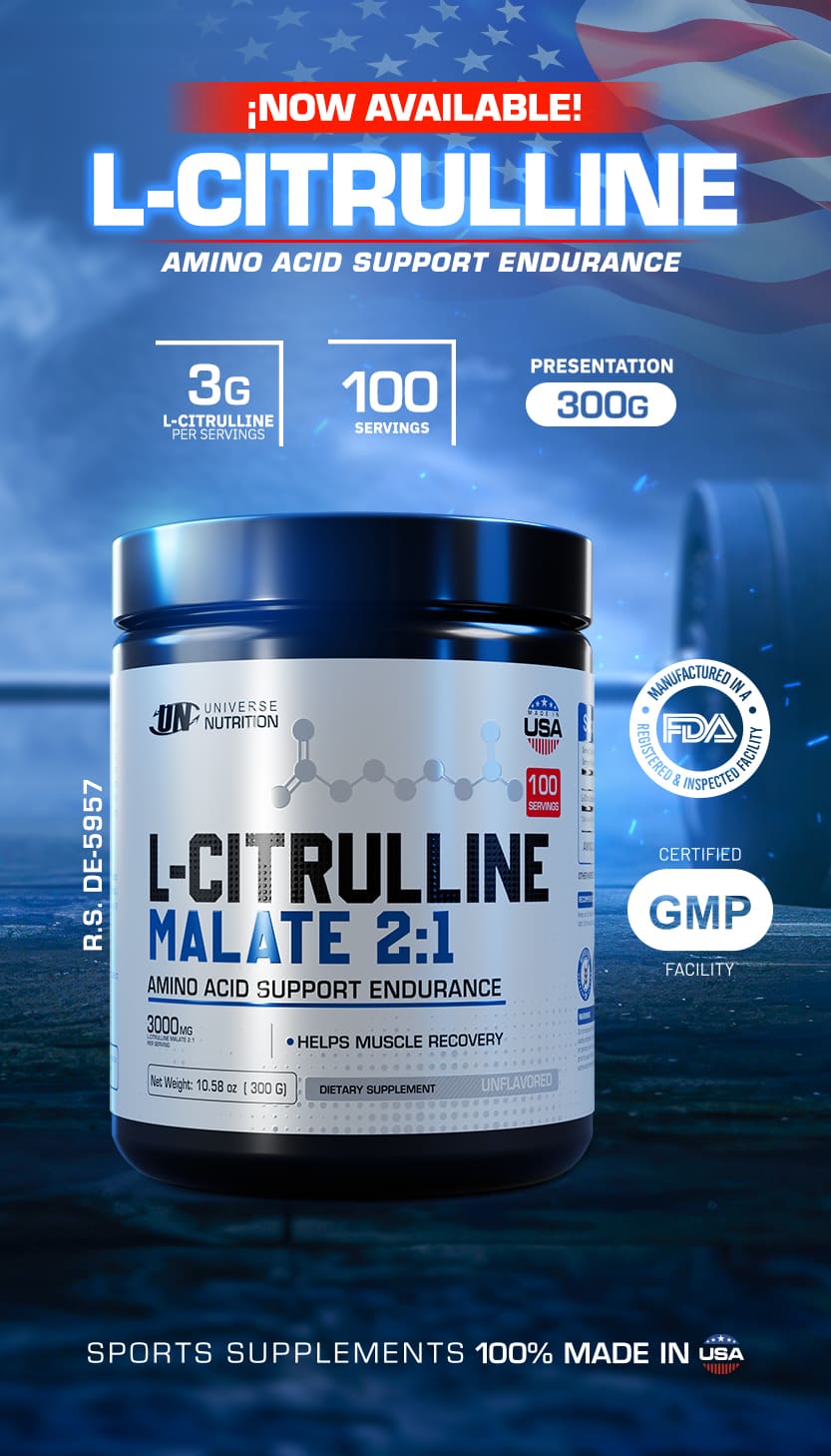 L-Citrulline Malate 2:1 UN USA | Rendimiento L-Citrulline de Universe Nutrition en presentación de 300 g