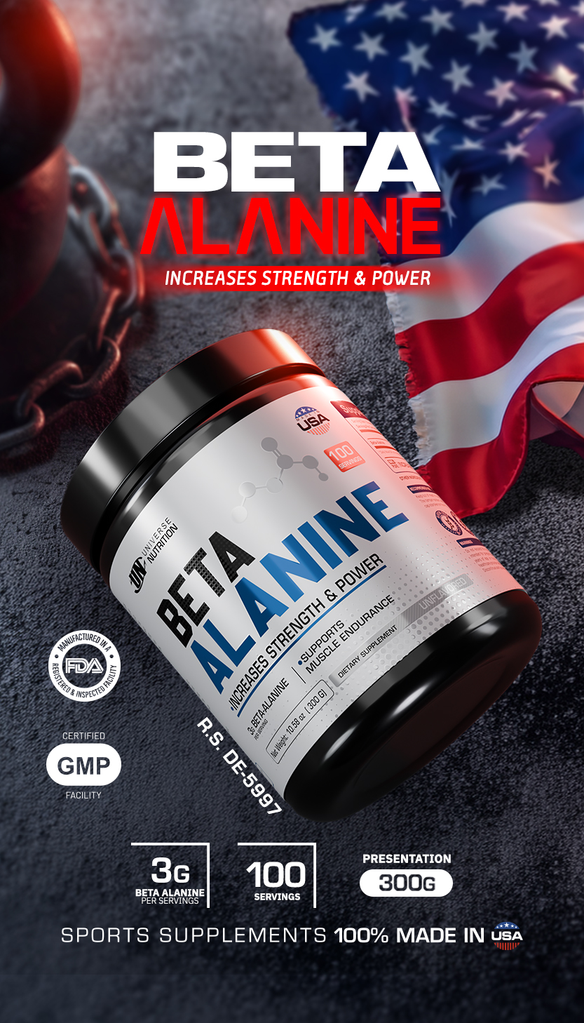 Suplemento Beta Alanine de Universe Nutrition con 3 g de beta alanina por servicio