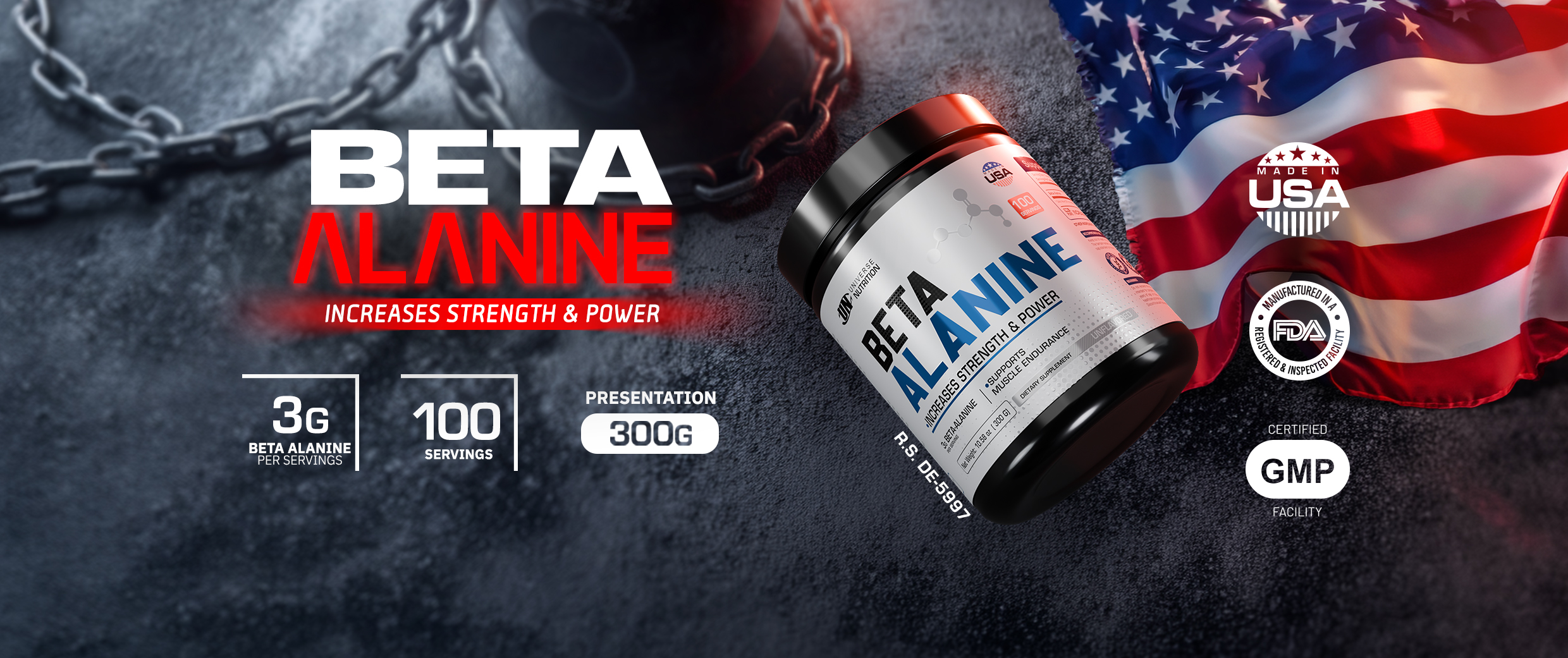 Beta Alanine de Universe Nutrition, suplemento de beta alanina de 300 g para resistencia muscular