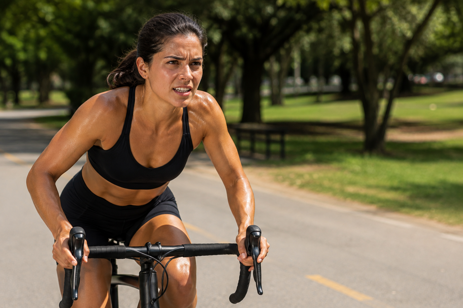 Mujer practicando ciclismo y beneficios de la L-Citrulina de UN en ejercicio aeróbico
